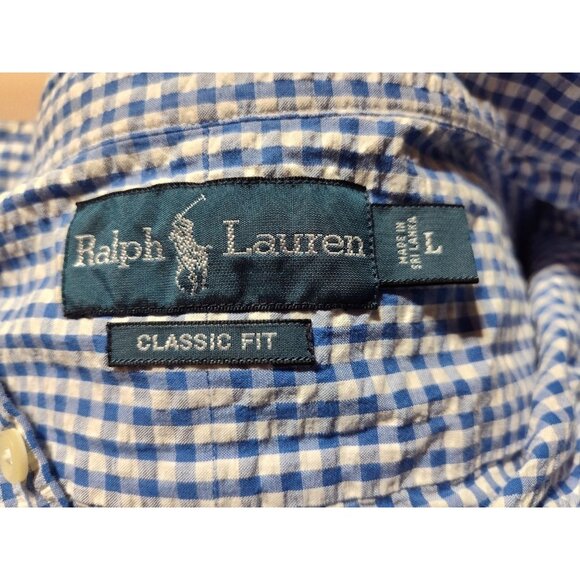 Ralph Lauren‎ Gingham Classic Fit Button Up Shirt Men's L Blue - Picture 2 of 6